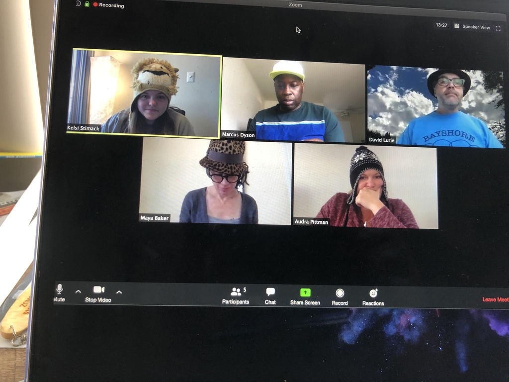 Staff Meeting with crazy hats!
